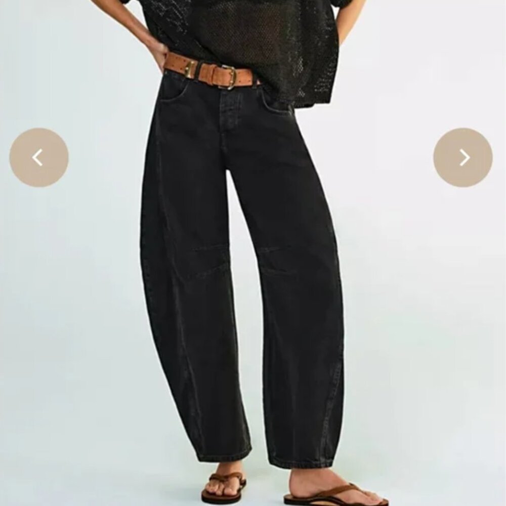 We The Free women's barrel Black Jeans, We The Free Good Luck Mid Rise Barrel